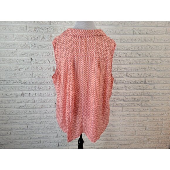 Zac Rachel Women Top 3X Sleeveless Orange Geometric Button Up Collar GEO296XE - Picture 5 of 8